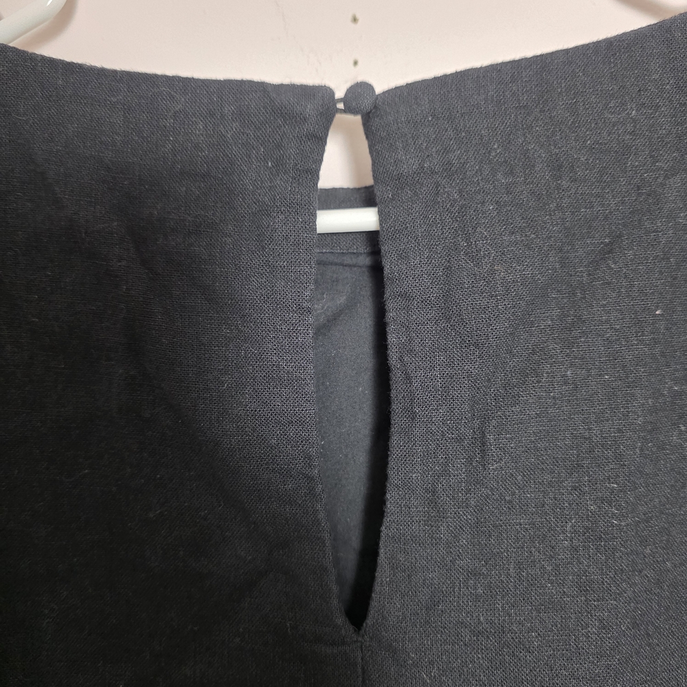 Abercrombie & Fitch Black Linen Blend Shift Dress Small Minimalist Short Sleeve - Picture 4 of 6